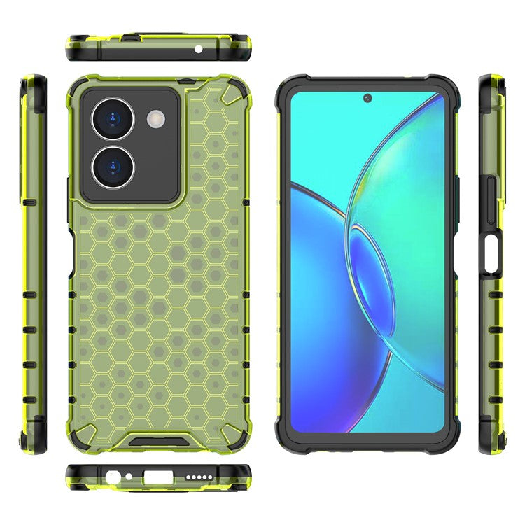 For vivo Y36 4G (Global) Honeycomb Texture Phone Case TPU+PC Anti-scratch Back Cover - Green