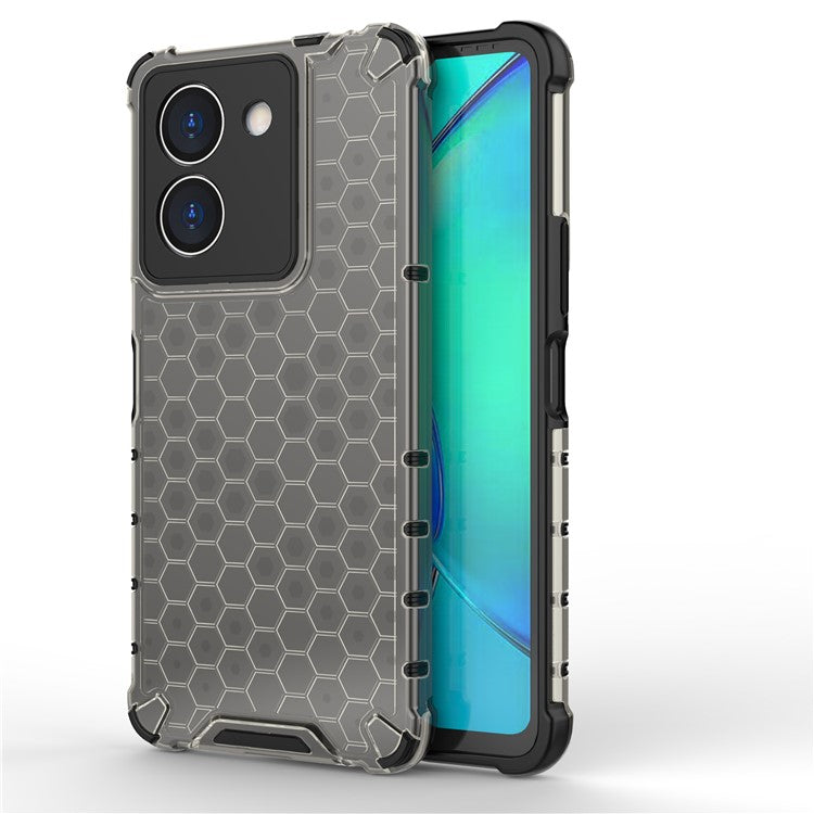 For vivo Y36 4G (Global) Honeycomb Texture Phone Case TPU+PC Anti-scratch Back Cover - Black