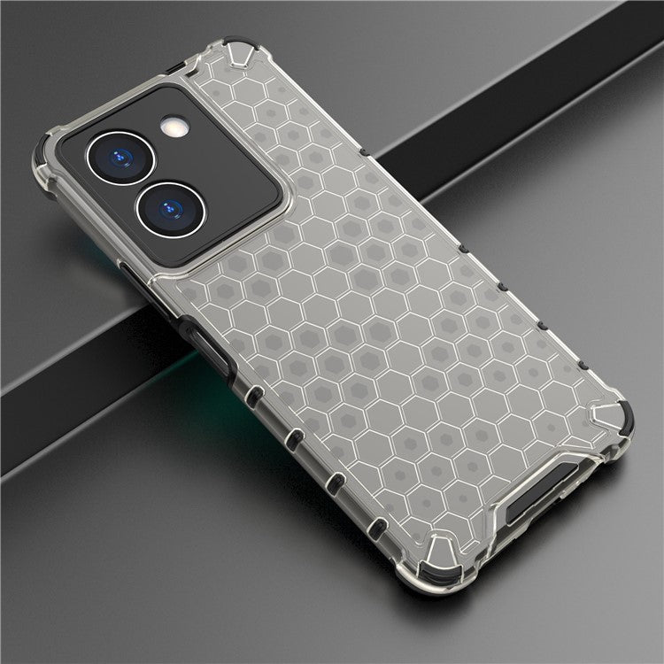 For vivo Y36 4G (Global) Honeycomb Texture Phone Case TPU+PC Anti-scratch Back Cover - Black