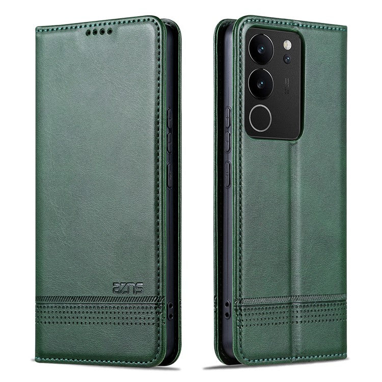 AZNS For vivo S17 5G / S17 Pro 5G Wallet PU Leather Case Cowhide Texture Phone Cover with Stand - Green