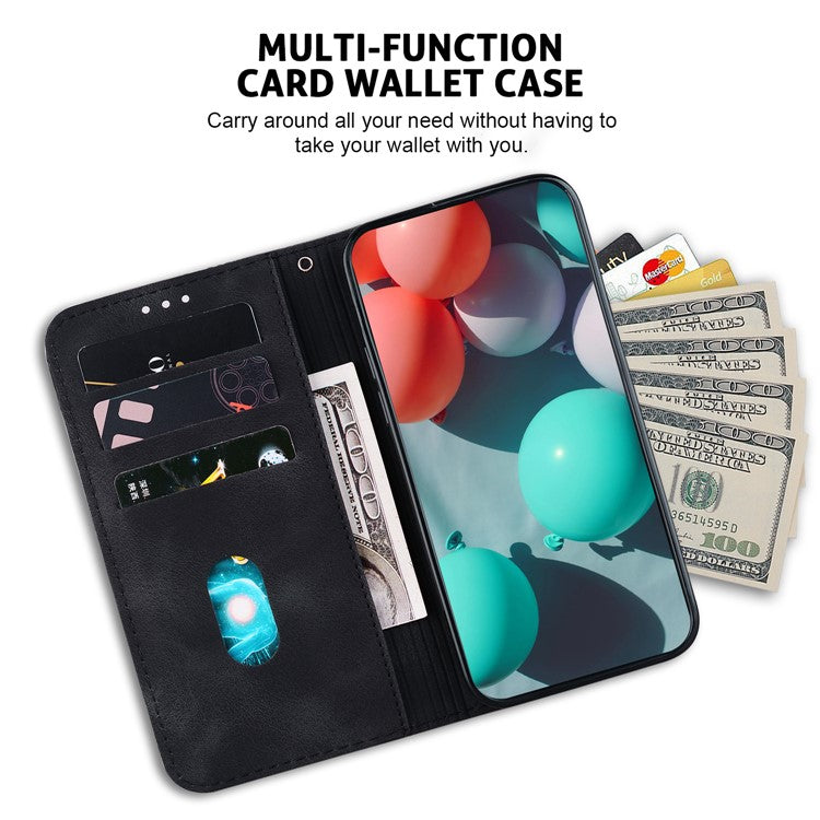 7-Shape Imprinted Phone Wallet Case for Sony Xperia 1 V , PU Leather Stand Smartphone Cover - Black