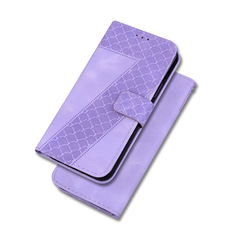 7-Shape Imprinted Phone Wallet Case for Sony Xperia 1 V , PU Leather Stand Smartphone Cover - Purple