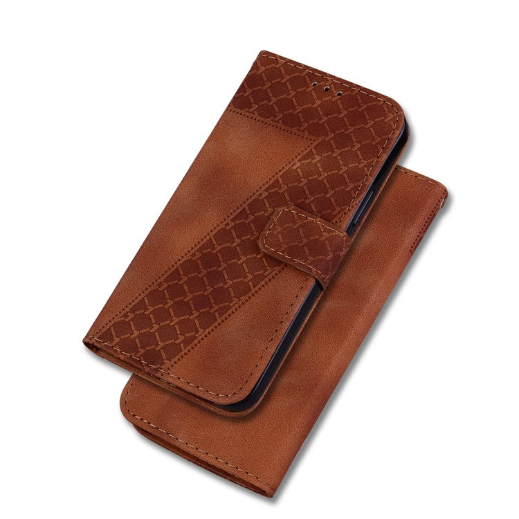 7-Shape Imprinted Phone Wallet Case for Sony Xperia 1 V , PU Leather Stand Smartphone Cover - Brown