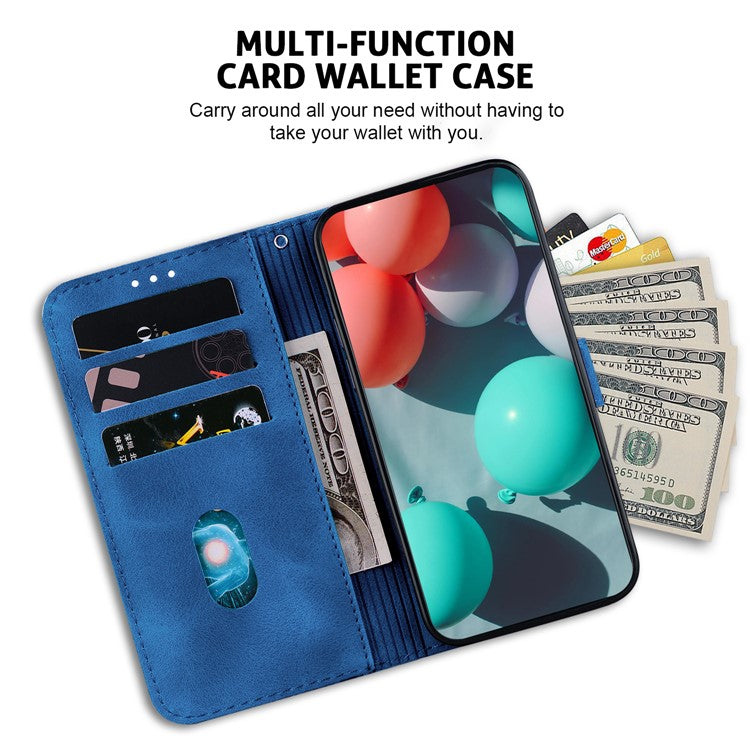 7-Shape Imprinted Phone Wallet Case for Sony Xperia 1 V , PU Leather Stand Smartphone Cover - Dark Blue