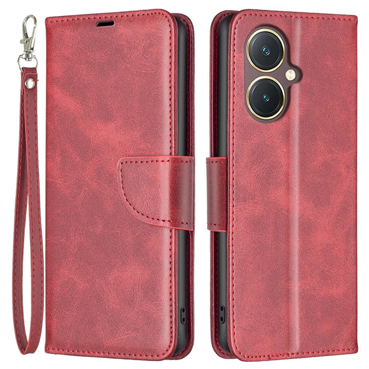 Phone Case for vivo Y27 4G , Solid Color Wallet Stand Shockproof PU Leather+TPU Cover - Red