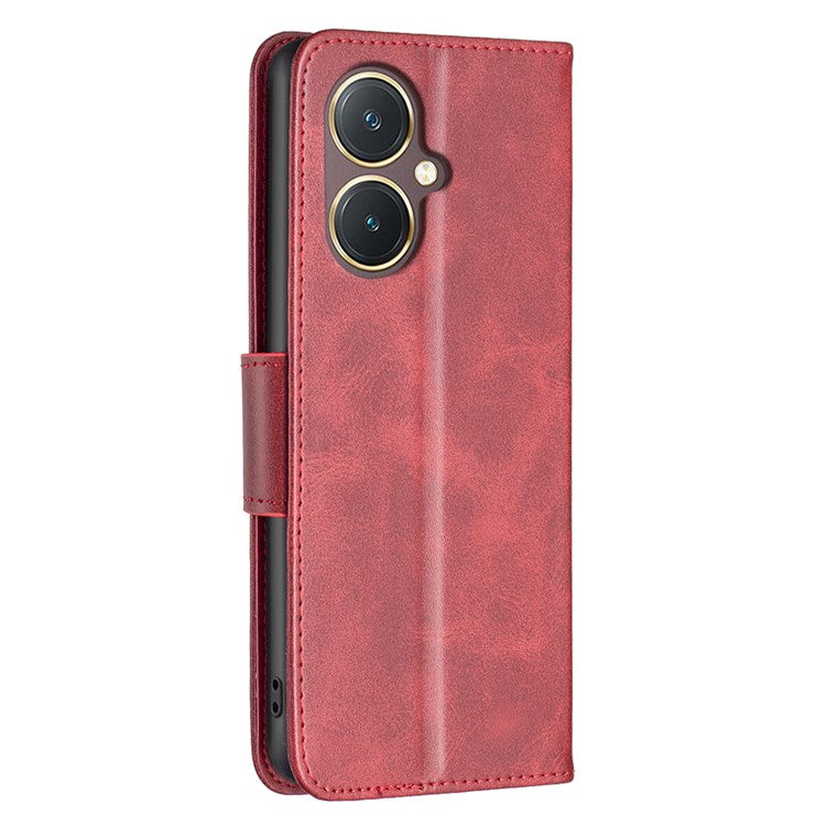 Phone Case for vivo Y27 4G , Solid Color Wallet Stand Shockproof PU Leather+TPU Cover - Red