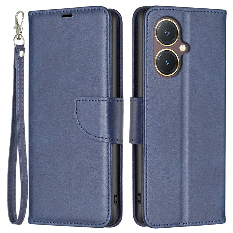 Phone Case for vivo Y27 4G , Solid Color Wallet Stand Shockproof PU Leather+TPU Cover - Blue