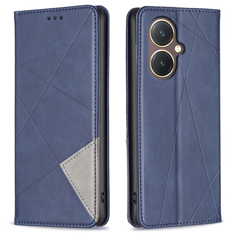 For vivo Y27 4G Card Slots Stand Cover Anti-scratch PU Leather Imprinted Line Phone Flip Case - Blue