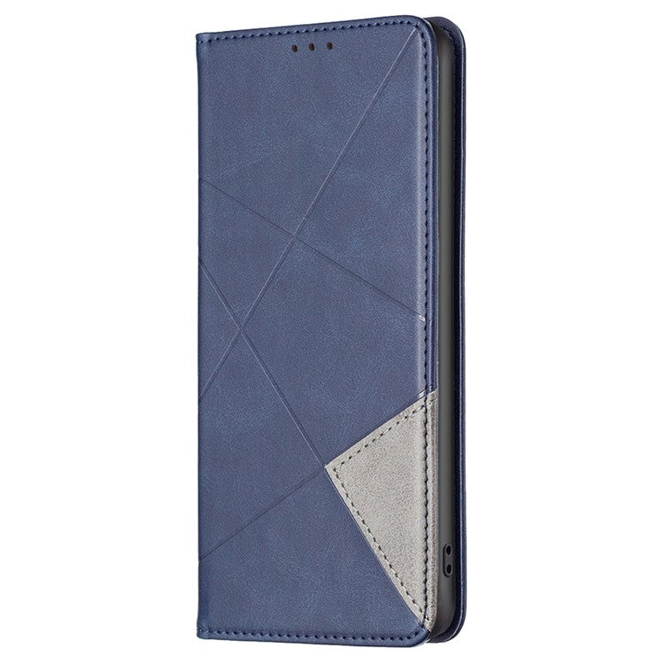 For vivo Y27 4G Card Slots Stand Cover Anti-scratch PU Leather Imprinted Line Phone Flip Case - Blue