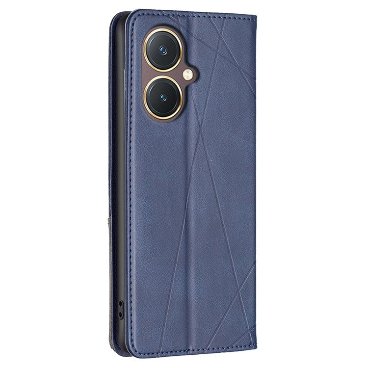 For vivo Y27 4G Card Slots Stand Cover Anti-scratch PU Leather Imprinted Line Phone Flip Case - Blue