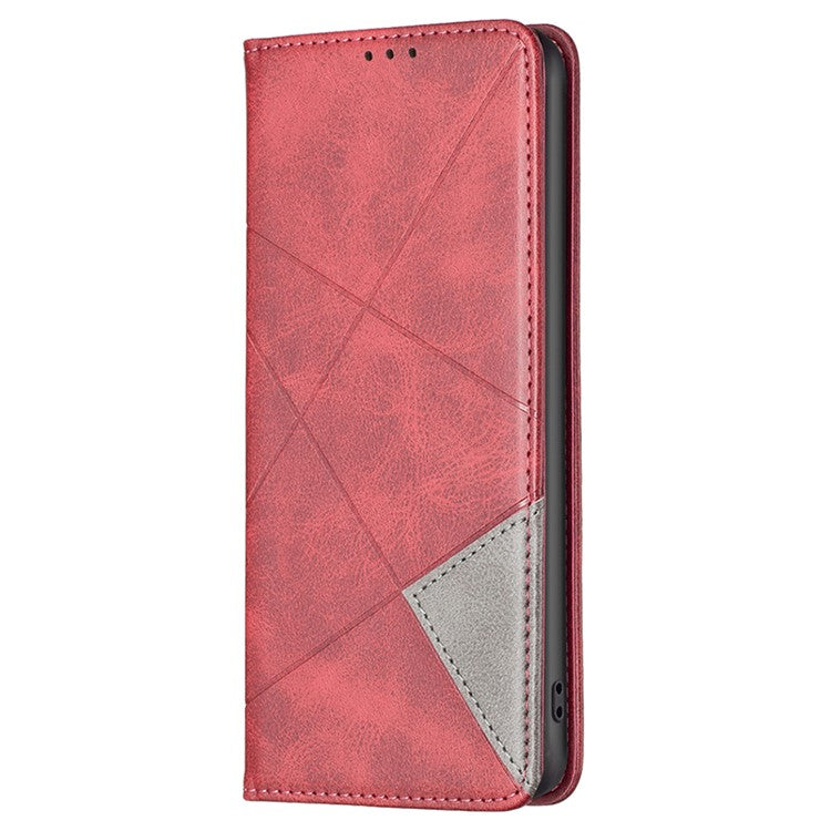 For vivo Y27 4G Card Slots Stand Cover Anti-scratch PU Leather Imprinted Line Phone Flip Case - Red