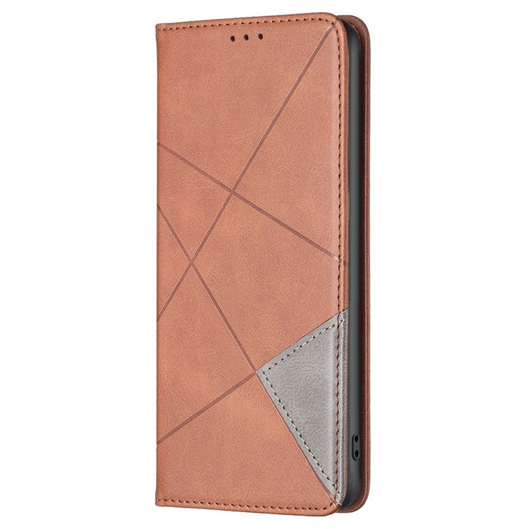 For vivo Y27 4G Card Slots Stand Cover Anti-scratch PU Leather Imprinted Line Phone Flip Case - Brown