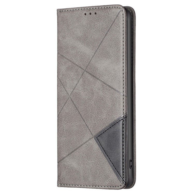 For vivo Y27 4G Card Slots Stand Cover Anti-scratch PU Leather Imprinted Line Phone Flip Case - Grey