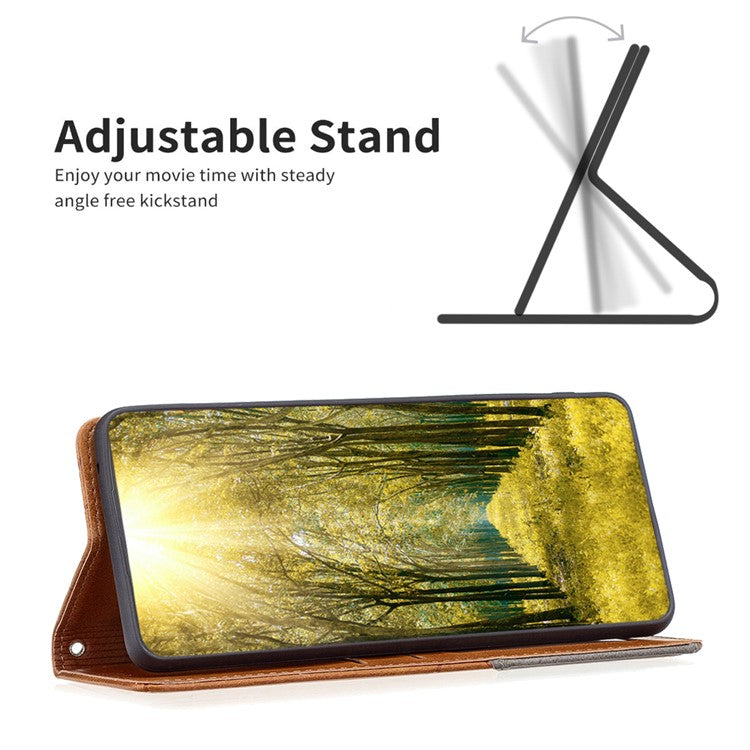 For vivo Y27 4G Card Slots Stand Cover Anti-scratch PU Leather Imprinted Line Phone Flip Case - Yellow