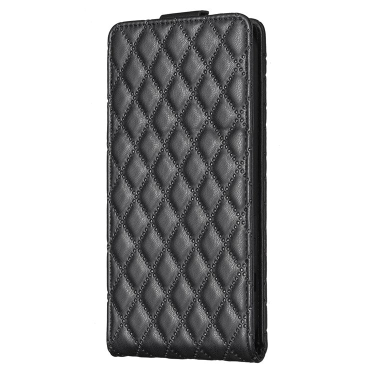 BF30 Imprinted Grid Phone Case for vivo Y27 4G , PU Leather Vertical Flip Stand Card Slots Cover - Black