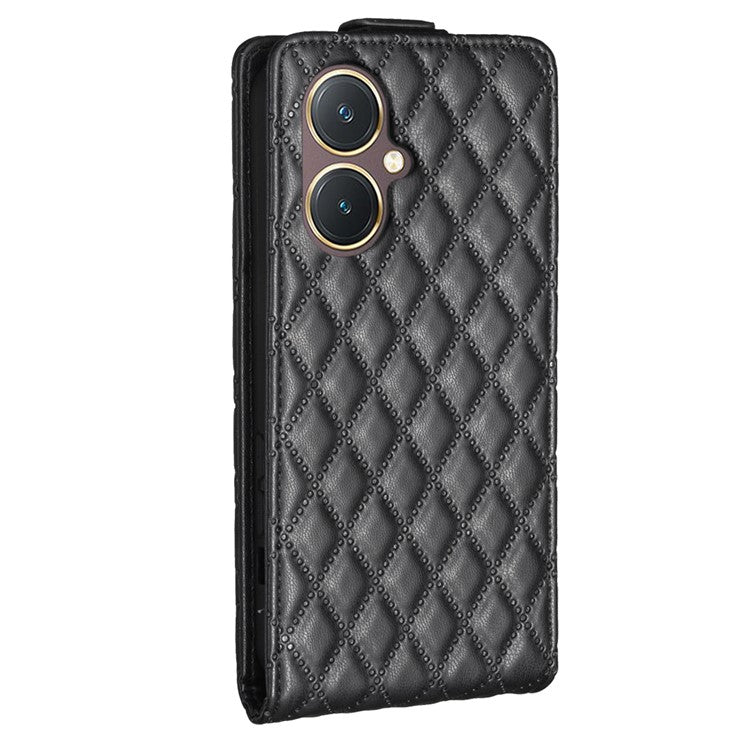 BF30 Imprinted Grid Phone Case for vivo Y27 4G , PU Leather Vertical Flip Stand Card Slots Cover - Black