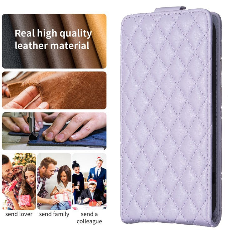 BF30 Imprinted Grid Phone Case for vivo Y27 4G , PU Leather Vertical Flip Stand Card Slots Cover - Purple