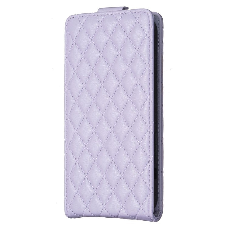 BF30 Imprinted Grid Phone Case for vivo Y27 4G , PU Leather Vertical Flip Stand Card Slots Cover - Purple