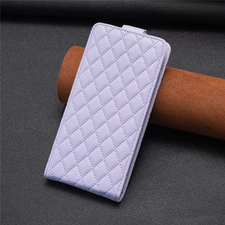 BF30 Imprinted Grid Phone Case for vivo Y27 4G , PU Leather Vertical Flip Stand Card Slots Cover - Purple