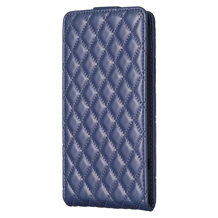 BF30 Imprinted Grid Phone Case for vivo Y27 4G , PU Leather Vertical Flip Stand Card Slots Cover - Blue