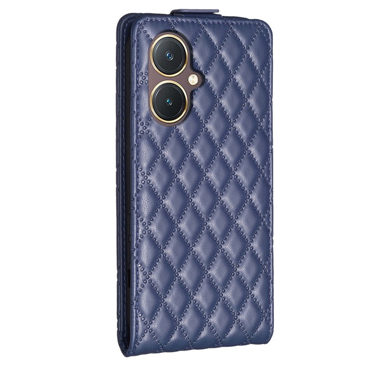 BF30 Imprinted Grid Phone Case for vivo Y27 4G , PU Leather Vertical Flip Stand Card Slots Cover - Blue