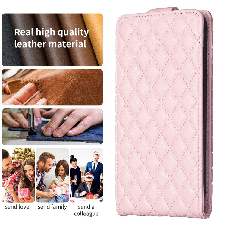 BF30 Imprinted Grid Phone Case for vivo Y27 4G , PU Leather Vertical Flip Stand Card Slots Cover - Pink