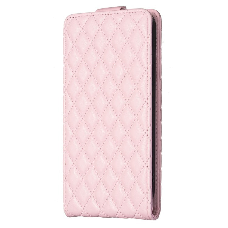 BF30 Imprinted Grid Phone Case for vivo Y27 4G , PU Leather Vertical Flip Stand Card Slots Cover - Pink