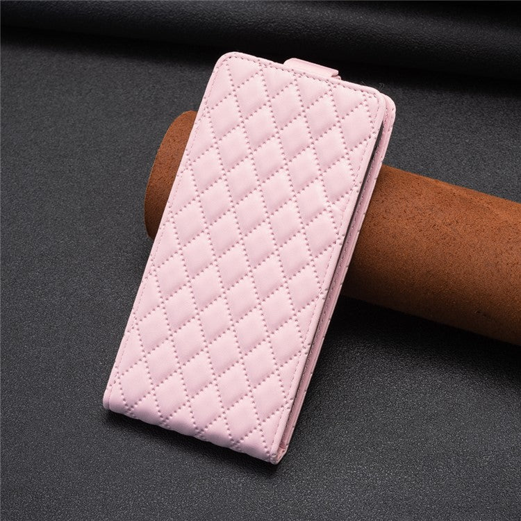 BF30 Imprinted Grid Phone Case for vivo Y27 4G , PU Leather Vertical Flip Stand Card Slots Cover - Pink