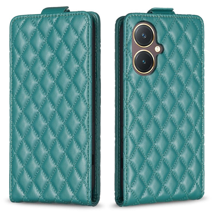 BF30 Imprinted Grid Phone Case for vivo Y27 4G , PU Leather Vertical Flip Stand Card Slots Cover - Green