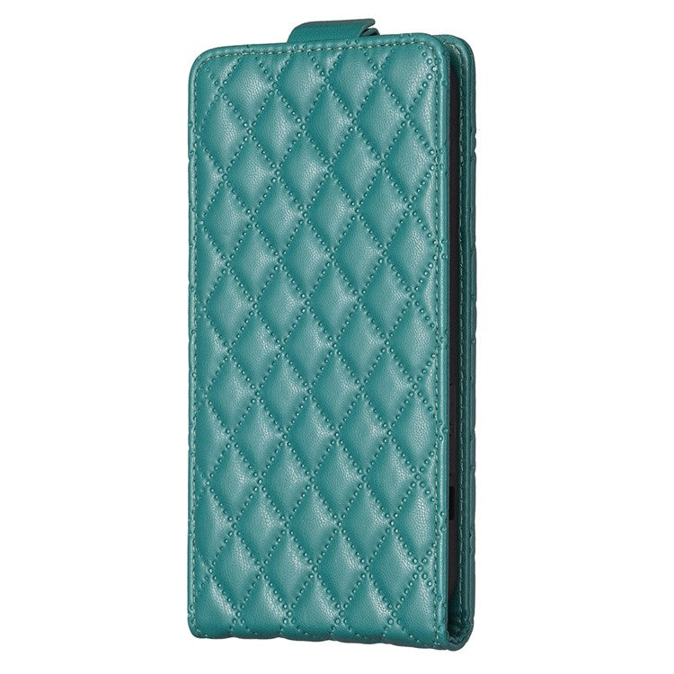 BF30 Imprinted Grid Phone Case for vivo Y27 4G , PU Leather Vertical Flip Stand Card Slots Cover - Green