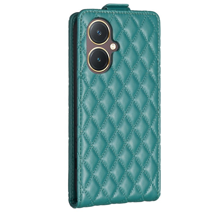 BF30 Imprinted Grid Phone Case for vivo Y27 4G , PU Leather Vertical Flip Stand Card Slots Cover - Green