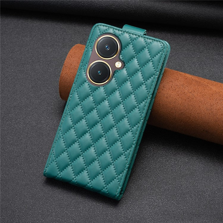 BF30 Imprinted Grid Phone Case for vivo Y27 4G , PU Leather Vertical Flip Stand Card Slots Cover - Green