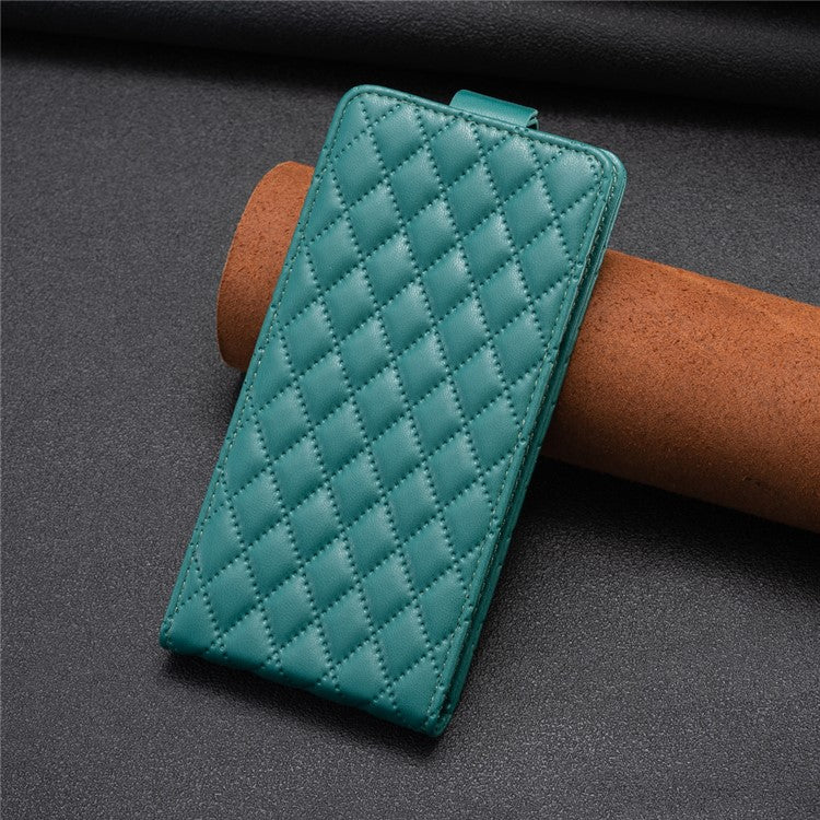 BF30 Imprinted Grid Phone Case for vivo Y27 4G , PU Leather Vertical Flip Stand Card Slots Cover - Green