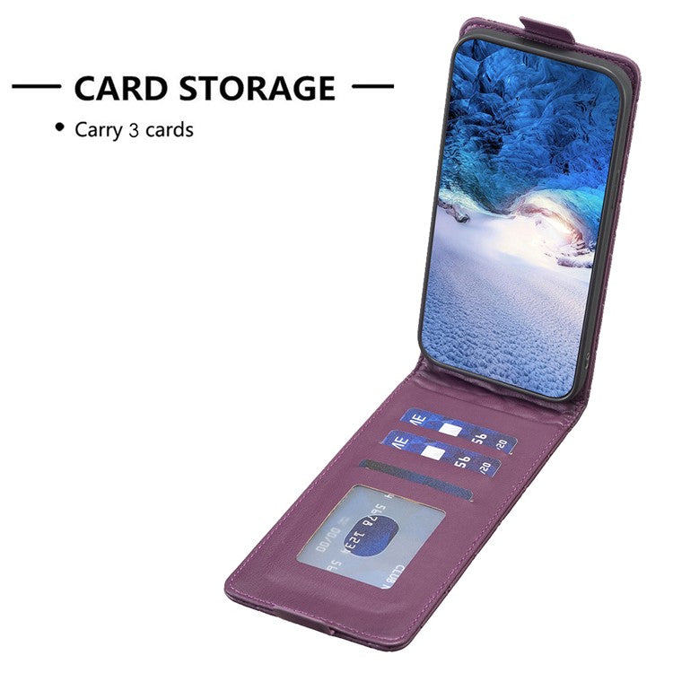 BF30 Imprinted Grid Phone Case for vivo Y27 4G , PU Leather Vertical Flip Stand Card Slots Cover - Dark Purple