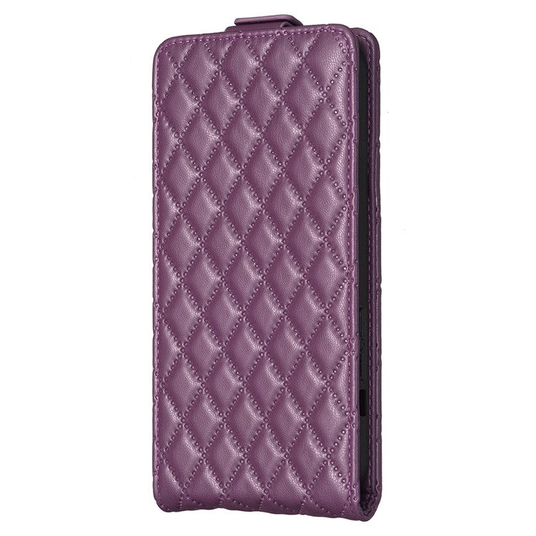 BF30 Imprinted Grid Phone Case for vivo Y27 4G , PU Leather Vertical Flip Stand Card Slots Cover - Dark Purple