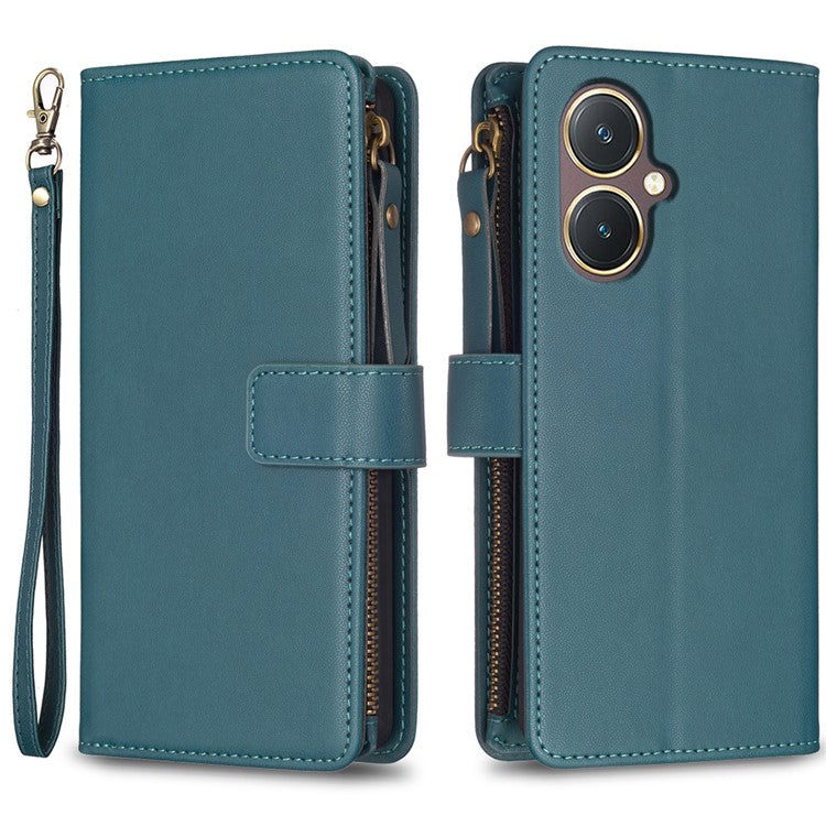 BF Style-19 for vivo Y27 4G Zipper Pocket Wallet Case Flip PU Leather Stand Phone Cover - Green