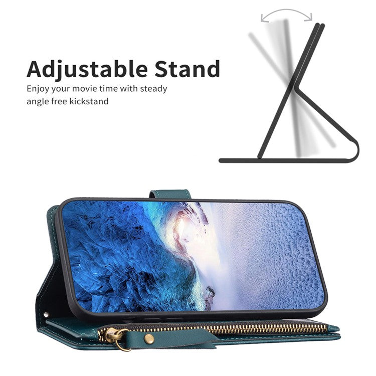 BF Style-19 for vivo Y27 4G Zipper Pocket Wallet Case Flip PU Leather Stand Phone Cover - Green