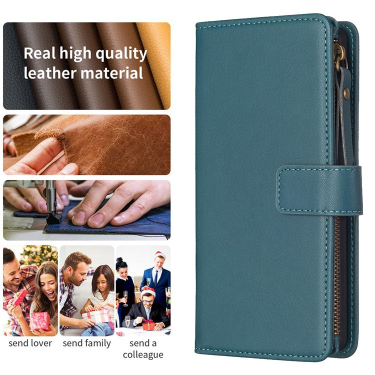 BF Style-19 for vivo Y27 4G Zipper Pocket Wallet Case Flip PU Leather Stand Phone Cover - Green