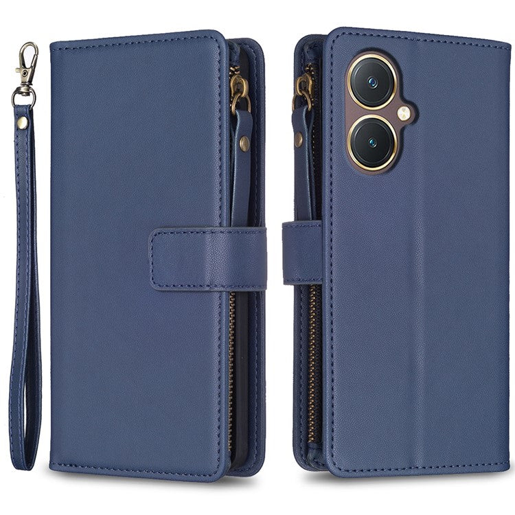 BF Style-19 for vivo Y27 4G Zipper Pocket Wallet Case Flip PU Leather Stand Phone Cover - Blue