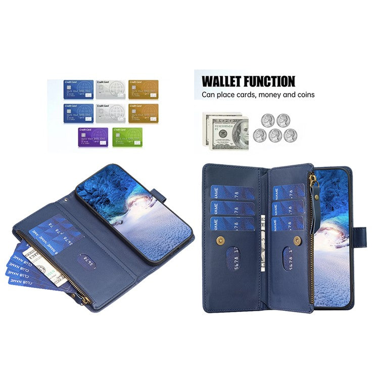 BF Style-19 for vivo Y27 4G Zipper Pocket Wallet Case Flip PU Leather Stand Phone Cover - Blue