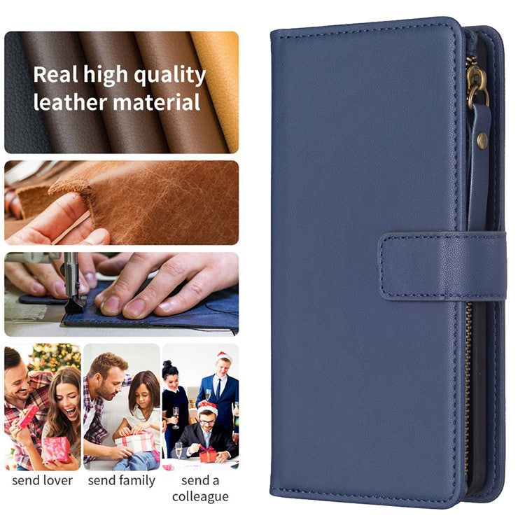 BF Style-19 for vivo Y27 4G Zipper Pocket Wallet Case Flip PU Leather Stand Phone Cover - Blue