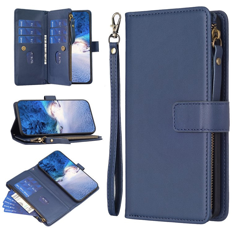 BF Style-19 for vivo Y27 4G Zipper Pocket Wallet Case Flip PU Leather Stand Phone Cover - Blue