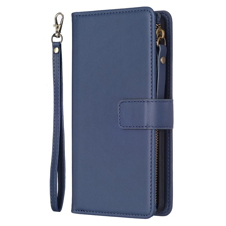 BF Style-19 for vivo Y27 4G Zipper Pocket Wallet Case Flip PU Leather Stand Phone Cover - Blue