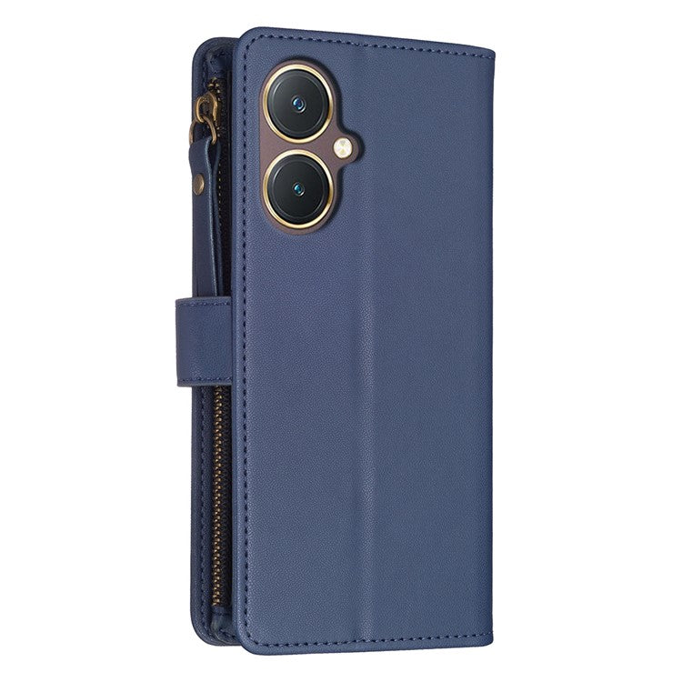 BF Style-19 for vivo Y27 4G Zipper Pocket Wallet Case Flip PU Leather Stand Phone Cover - Blue