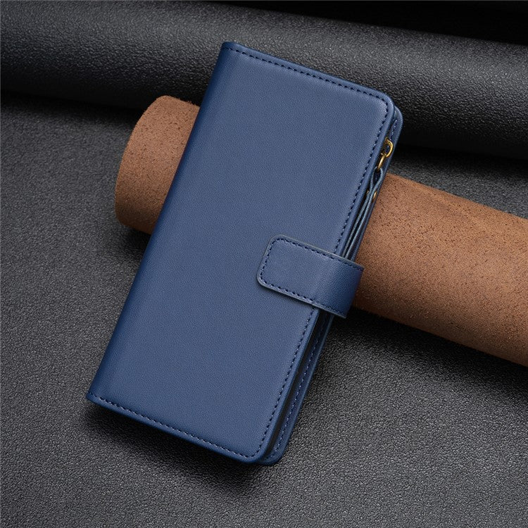 BF Style-19 for vivo Y27 4G Zipper Pocket Wallet Case Flip PU Leather Stand Phone Cover - Blue