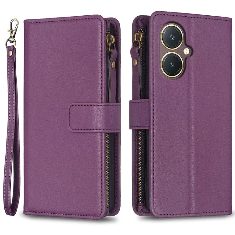 BF Style-19 for vivo Y27 4G Zipper Pocket Wallet Case Flip PU Leather Stand Phone Cover - Dark Purple