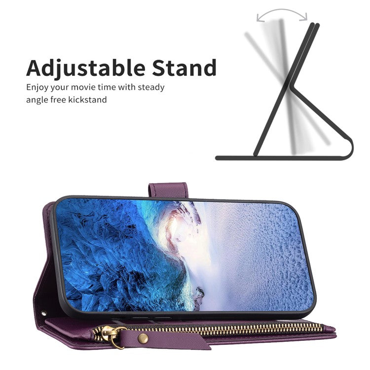 BF Style-19 for vivo Y27 4G Zipper Pocket Wallet Case Flip PU Leather Stand Phone Cover - Dark Purple