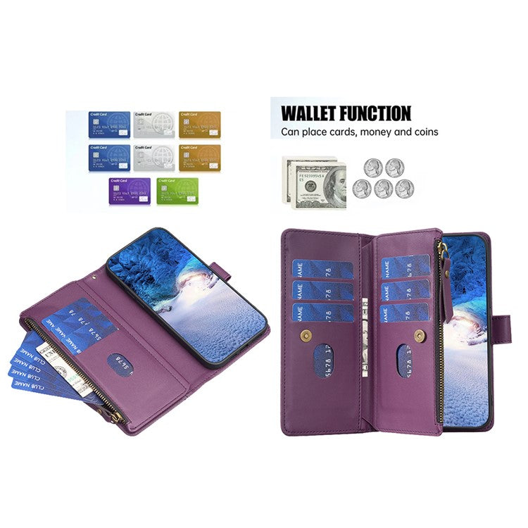 BF Style-19 for vivo Y27 4G Zipper Pocket Wallet Case Flip PU Leather Stand Phone Cover - Dark Purple