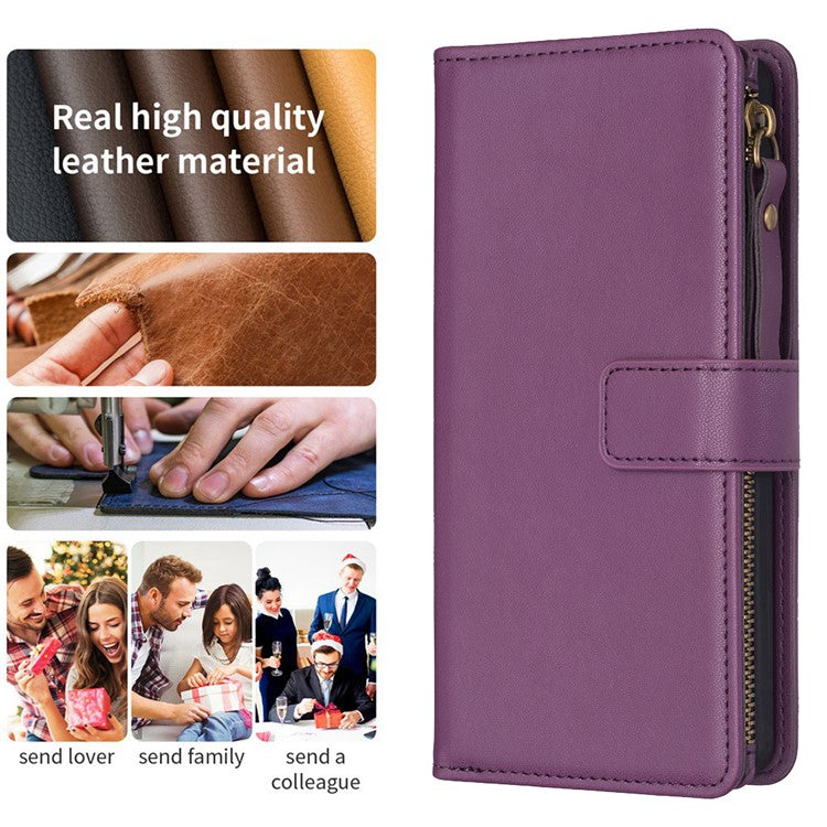 BF Style-19 for vivo Y27 4G Zipper Pocket Wallet Case Flip PU Leather Stand Phone Cover - Dark Purple