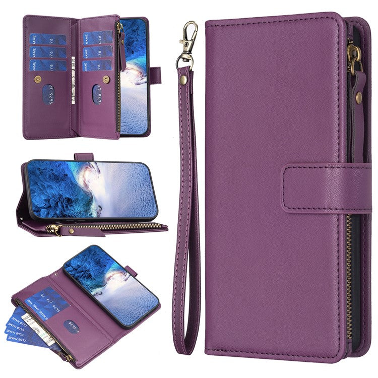 BF Style-19 for vivo Y27 4G Zipper Pocket Wallet Case Flip PU Leather Stand Phone Cover - Dark Purple